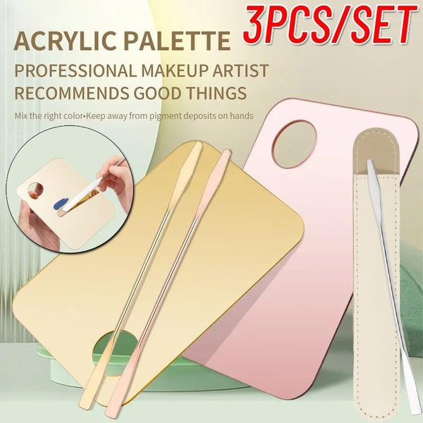3PCS-SET Acrylic Cosmetic Makeup Palette with Spatula, Makeup Palette Mixing Tray with Makeup Spatula for Foundation Eye Shadow Lipsticks Nail Art Pr