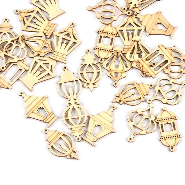 25pcs 2.5x4cm Mixed Eid Mubarak Wooden Pendants Crafts Hanging Ornaments Ramadan Wood DIY Supplies Home Muslim Islamic Party Dec c3420