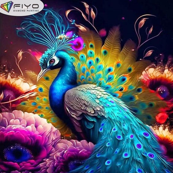 FIYO DIY 5D Peacock Diamond Painting Full Drill with Number Kits Home and Kitchen Fashion Mosaic Diamond Painting Canvas Wall Decoration Gift Crafts