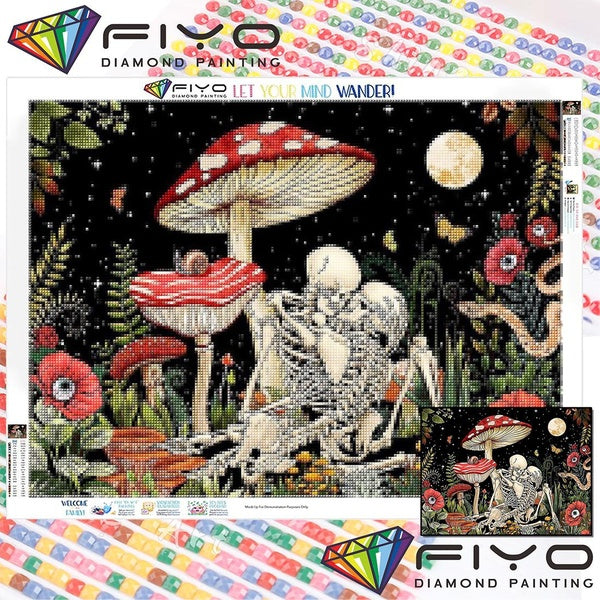 FIYO DIY 5D Skull and Mushrooms Diamond Painting Full Drill with Number Kits Home and Kitchen Fashion Mosaic Diamond Painting Canvas Wall Decoration