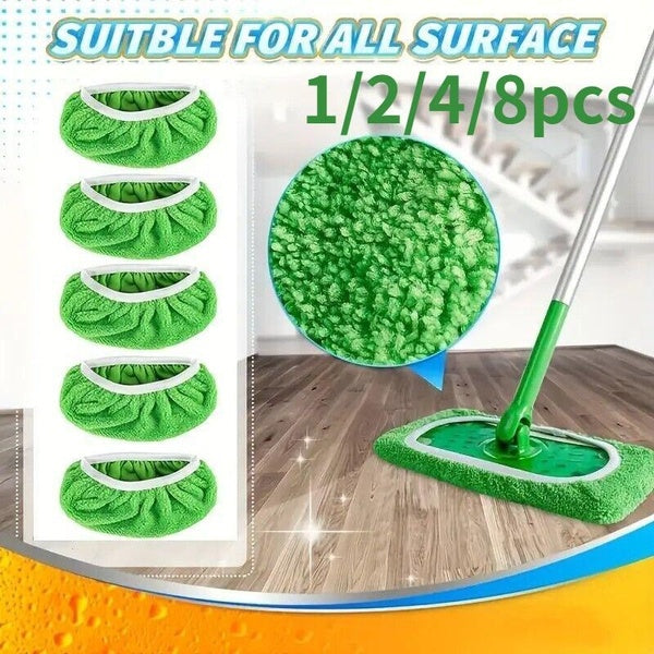 1-2-4-8PCS Microfiber Mop Cloth Absorbent Sponge Replacement Reusable Suitable for Mop Household Accessories Green Bathroom