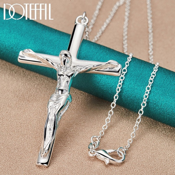 925 argent Sterling jésus croix pendentif collier 16-18-20-22-24-26-30 pouces chaîne pour femme homme charme bijoux de mariage