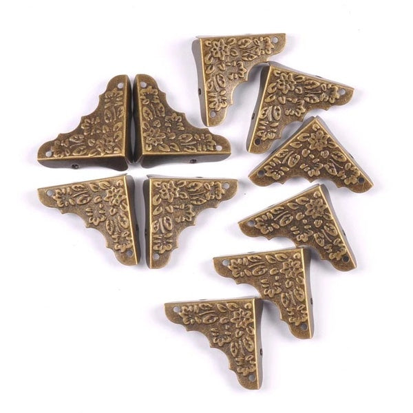 10Pcs Antique Corner Protector Wooden Case Jewelry Box Corners Brackets For Furniture Decorative Carved Metal Crafts 37x37x11mm c3090