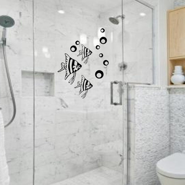 29x21.3CM（One Group）Bathroom Shower Decal Marine Striped Fish Decoration Home Room Wall Sticker