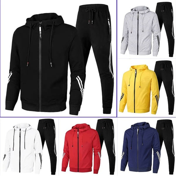 Outdoor Sport Suit Mens TrackSuit Hoodie +Sweatpants Sweat Suit Zipper Jacket and Pant Two Piece Set Jogging Suit