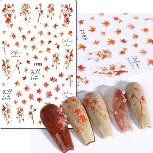 Nail Art 3d Adhesive Sliders Stickers Autumn Winter Xmas Maples Leafs Decals Nail Accessories Decoration Salon Beauty
