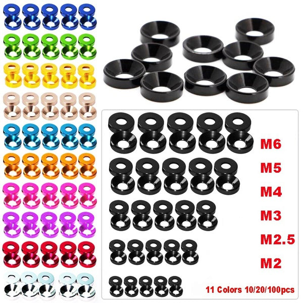 10~100pcs Aluminum Alloy M2 M2.5 M3 M4 M5 M6 Anodized Countersunk Flat Head Bolt Washers Gasket Screw Multi-Color