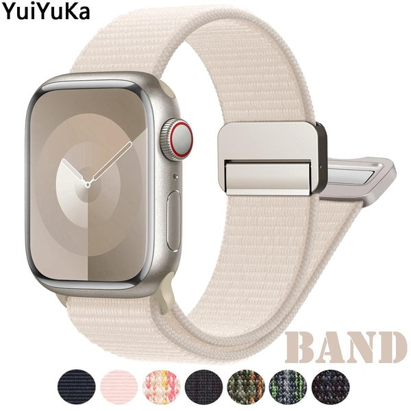 YuiYuKa Magnetic Nylon Bands for Smart Watch Ultra- Ultra 2 49mm 9 8 7 41mm 45mm Women-Men Adjustable Stretchy Elastic Sport Strap for Smartwatch Ser