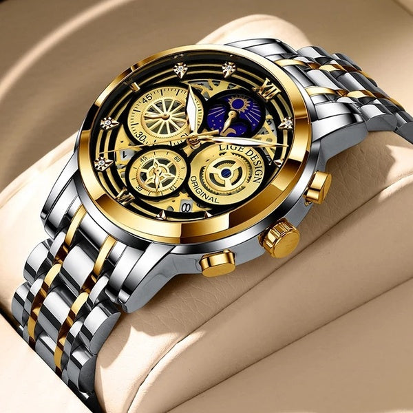 LIGE Hommes Montres en Acier Inoxydable Étanche Analogique Quartz Montre Hommes Business Robe Montre pour Hommes