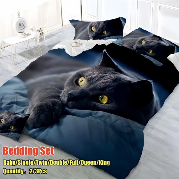 3D Black Cat Printing Bedding Set Duvet Cover Set Soft Comfortable Bedding 2-3PCS Duvet Cover Set Bedding Baby-Single-Twin-Double-Full-Queen-King for