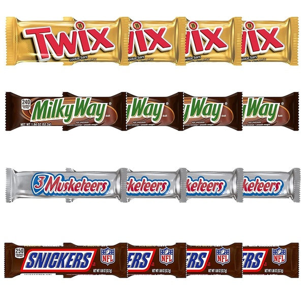 SNICKERS, TWIX, MILKY WAY & 3 MUSKETEERS Individually Wrapped Variety Pack Full Size Milk Chocolate Candy Bars Bulk Assortment, 12 Bars