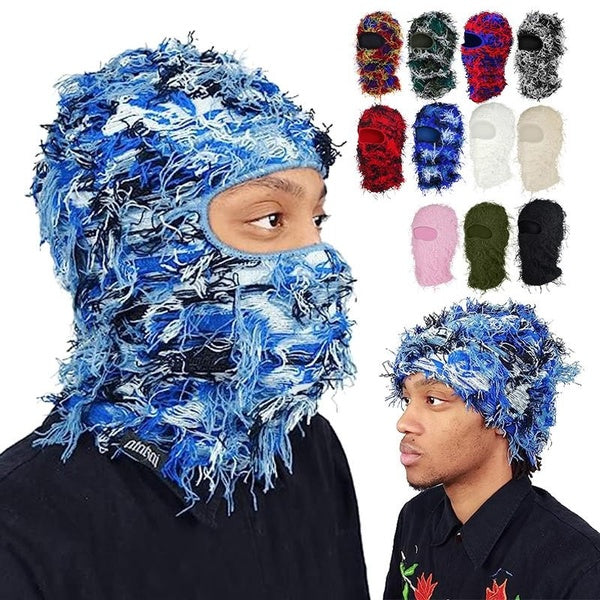 Distressed Balaclava Ski Mask For Men And Women, Knitted Balaclava Distressed Windproof Full Face Mask Cold Weather For Outdoor Activities, Travel, H
