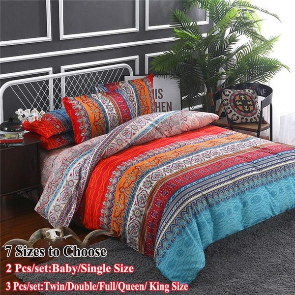 Bohemian Mandala Ethnic Duvet Cover Set Boho Bedding Set Quilt Cover Pillowcase Baby Single Twin Double Full Queen King Size Bed Set 2-3Pcs(NOT Comfo