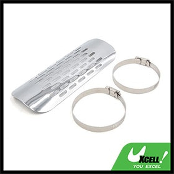 7.2 Inch Long Motorcycle Cruiser Chopper Exhaust Muffler Pipe Heat Shield Cover Heel Guard Silver Tone-Black
