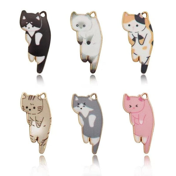 20pcs 35x13mm Fashion Gold Color Metal Alloy Kawaii Enamel Cat Animal Charms Pendant Fit Jewelry Making DIY Jewelry Finding