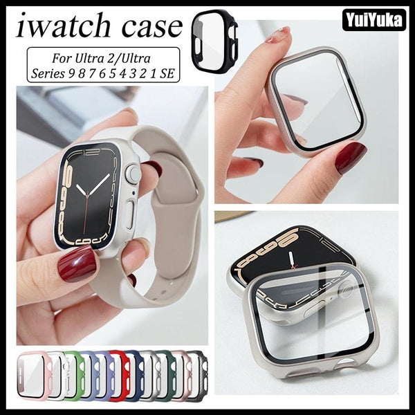 YuiYuKa Tempered Glass + PC case cover for Apple watch series Ultra 2-Ultra 49mm 9 8 7 SE 6 5 4 3 2 1 Matte screen protector case for iwatch 49mm 45m