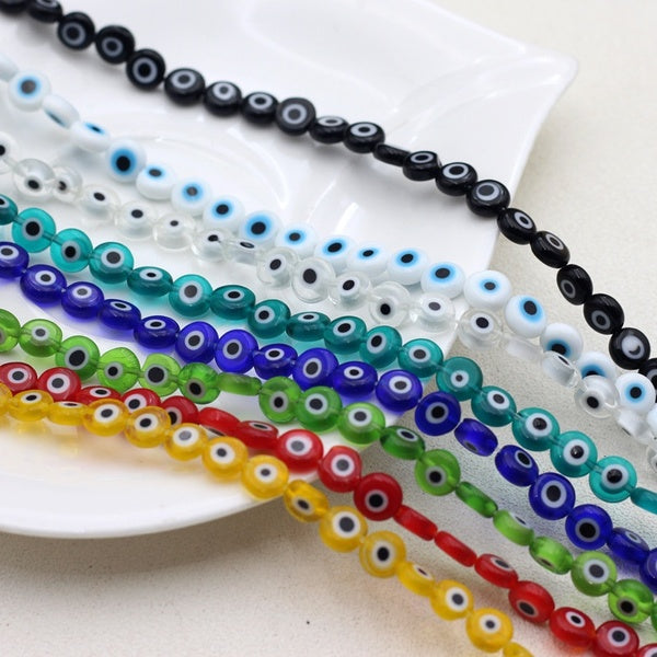 1 strand of 6mm Evil Eye Mixed Color Eyes Oblate Beads Jewelry Accessories Demon Eye Glass Beads For Bracelet Necklace Earrings Matron Inn