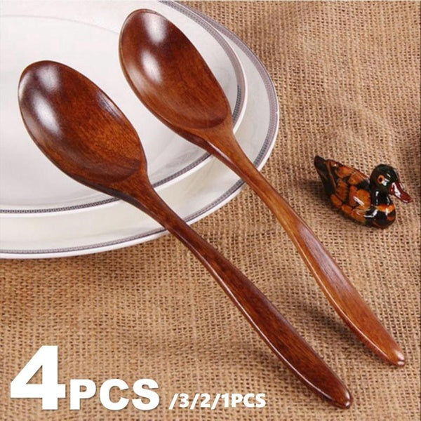 4-3-2-1PCS 18cm Wooden Spoon Bamboo Kitchen Cooking Utensil Tool Soup Teaspoon Catering For Kicthen Wooden Spoon Honey Coffee Spoon Baby Kids Spoon