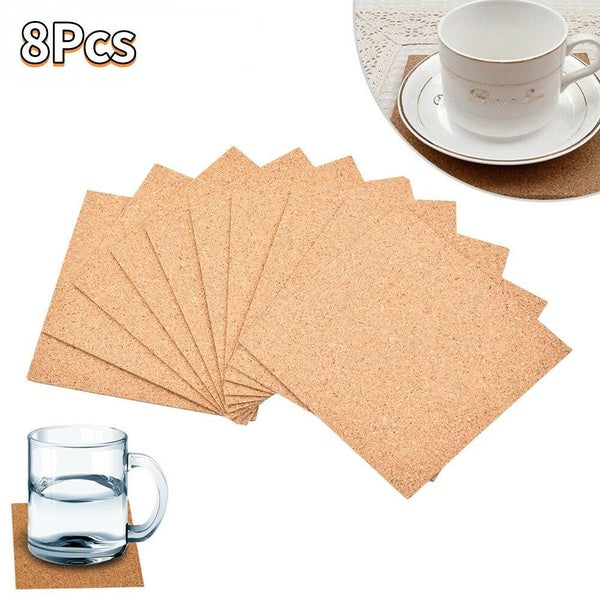 8Pcs Handy Square Shape Plain Natural Cork Coasters Wine Drink Coffee Tea Cup Mats Table Pad For Home Office Kitchen