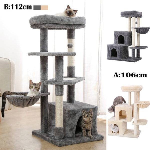 2 Sizes,Stable Cat Tree Tower Condo Furniture With Sisal Scratching Posts and Platform For Kittens Pet Kitty Play House