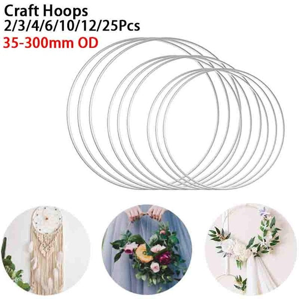 2-3-4-6-10-12-25Pcs 35-300mm Silver Metal Ring Hoops DIY Craft Dream Catcher Rings Wind Chimes Accessories Hanging Decorations for Wedding Decoration