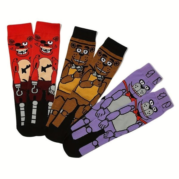 Cartoon Five nights at freddy's Men's Crew Cotton Socks Breathable and Comfy for All Seasons