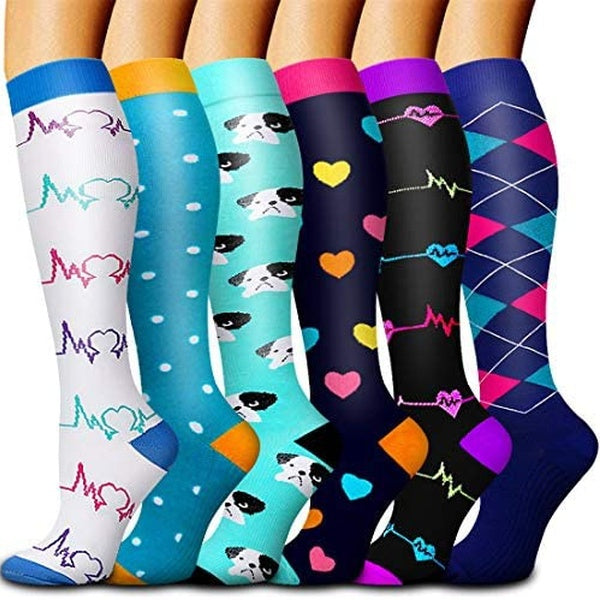 6 Pairs Compression Socks for Women & Men-Best for Running, Nurse,Travel,Cycling,Maternity,Pregnant,Flight Socks