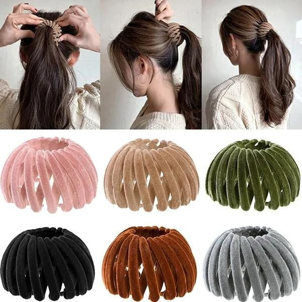 Velvet Bird Nest Hair Claw Horsetail Buckle Solid Expanding Hair Clip for Women Girls Ponytail Hair Accessories Matron Inn