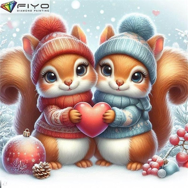 FIYO Love Squirrel DIY 5D Diamond Painting Full Drill with Number Kits Home and Kitchen Fashion Mosaic Diamond Painting Canvas Wall Decoration Gift C
