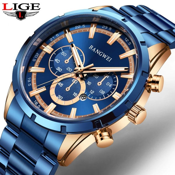 LIGE 2024 nouveaux hommes de luxe montres à Quartz étanche montre automatique homme en acier inoxydable Sport lumineux montre ronde pour homme horlog