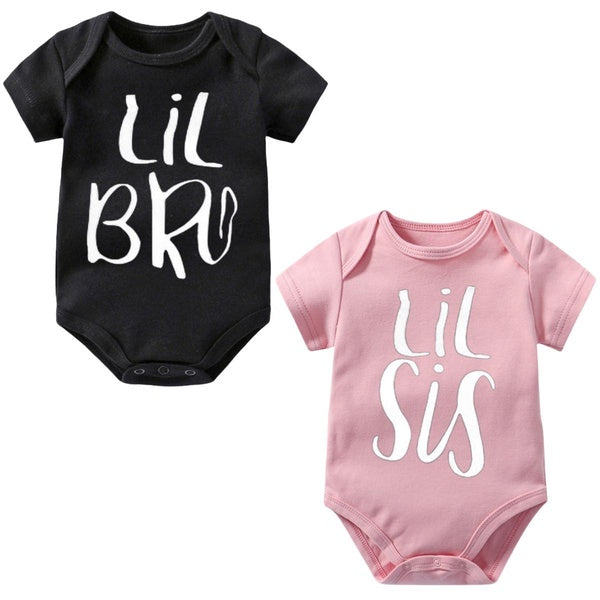 Lil BOR & Lil SIS Baby Onesie,Big Brother & Big Sister Cute Baby Bodysuit for Boys Grils,Creeper Infant One-piece,Funny Novelty Short Sleeve Jumpsuit