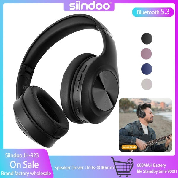 Siindoo JH-923 Casque sans fil sur l'oreille, casques Bluetooth pliables, 3 modes sonores EQ, audio haute résolution avec microphone de basses profon