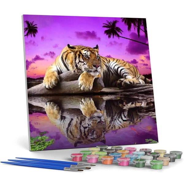 Tiger Animal FIYO Diy Paint by Numbers Kits for Adults and Kids Beginner on Canvas Fashion Oil Painting Wall Art for Gift( No Frame )