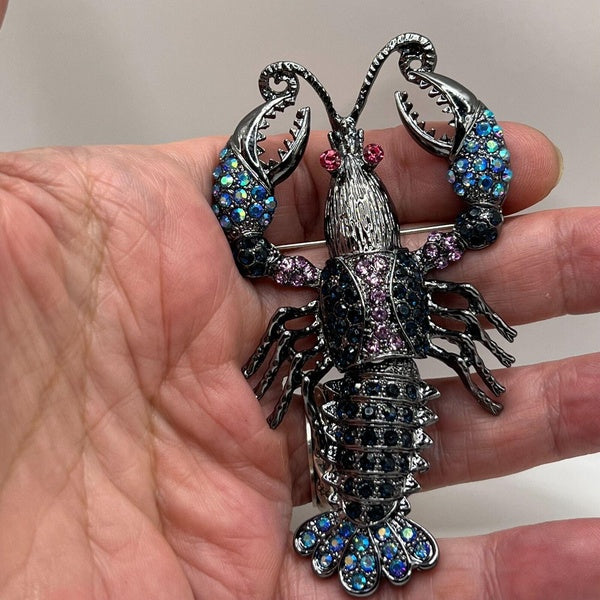 Broche à homard, pendentif, écrevisse, strass, queue articulée, bijoux fantaisie