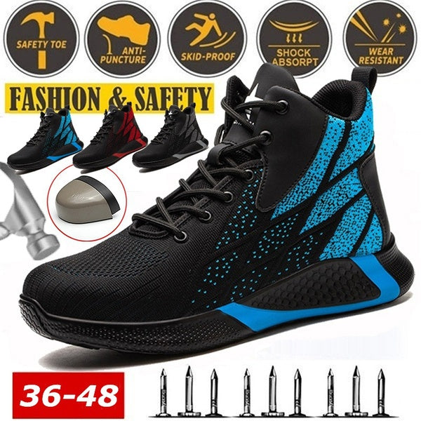 Men's Fashion Steel Toe Shoes Sneakers Sports Outdoor Shoes Kevlar Fiber Safety Shoes Non-slip Breathable Deodorant Steel Toe Work Boots for Men Plus