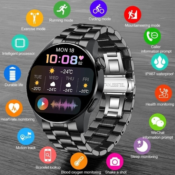 2021 nouvelle mode hommes montre intelligente plein écran tactile de luxe en acier inoxydable Smartwatch sport Fitness Tracker étanche Bluetooth appe