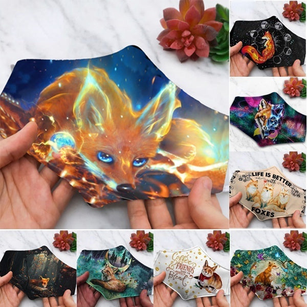 3d Animal Print Face Mask Fox Pattern Face Cover Cute Fox Mask Reuseable Washable Dustproof Protective Cotton Mouth Mask