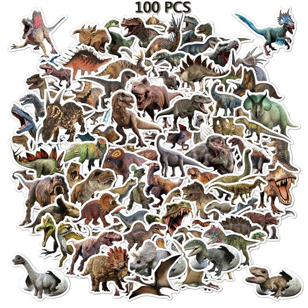100PCS Kids Teens Waterproof Vinyl Dinosaur Stickers for Laptop, Water Bottles, Computer, Phone, Luggage, Scrapbook