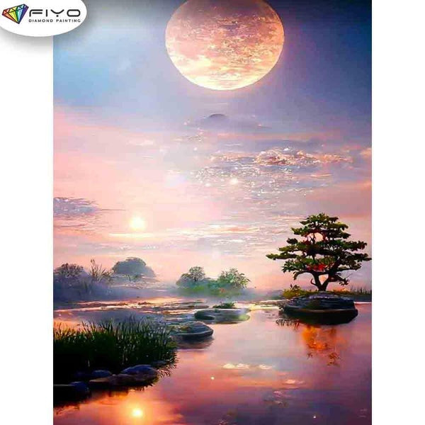 FIYO Moon Diamond Painting Kits For Adults DIY 5D Diamond Mosaic Diamond Painting Home and Kitchen Fashion Canvas Pictures Wall Decoration Gifts Arts