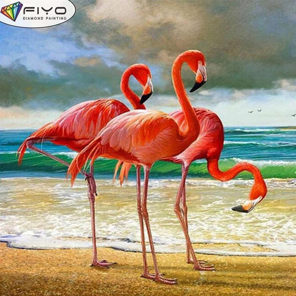 FIYO DIY 5D Flamingo Diamond Painting Full Drill with Number Kits Home and Kitchen Fashion Mosaic Diamond Painting Canvas Wall Decoration Gift Crafts