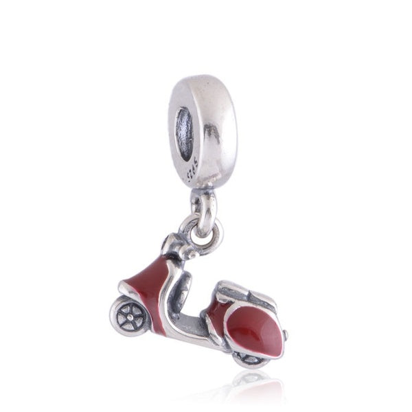 Perle pendante de balancement de scooter d'émail rouge d'argent sterling 925 pour le bracelet de charme européen