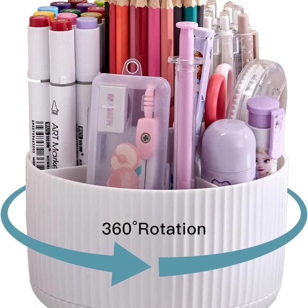 Pen Holder for Desk, Pencil Holder,5 Slots 360° Degree Rotating Desk Organizers and Accessories, Cute Pen Cup Pot for Office, School, Home, Art Suppl