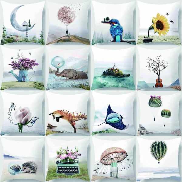 Animals and plants' art printed square pillowcase, home decoration, car sofa cushion cover (45cm * 45cm)