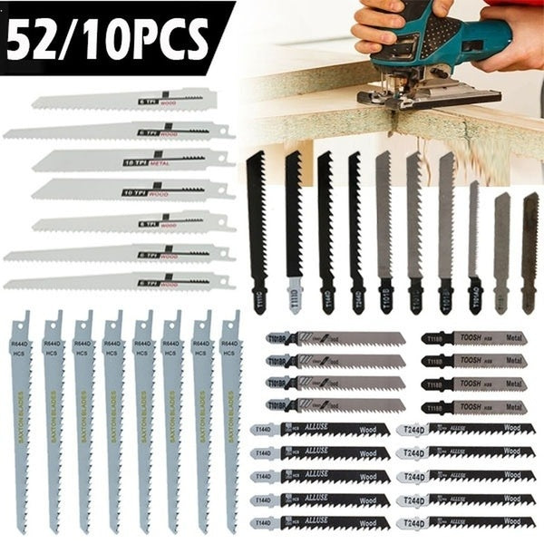 52-30-10-4Pcs Reciprocating Saw Blade Set HCS T-Shank Curved Jigsaw Blades for Woodwork Metal Cutting Tools