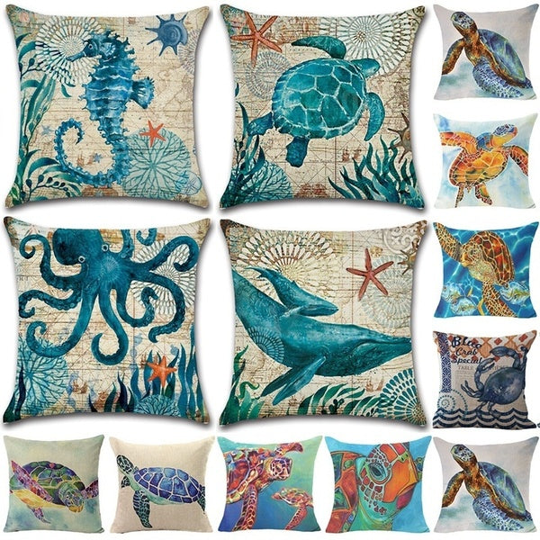 Home & Living Marine Life Swimming Animal Fish Turtle Hippocampu Whale Marine Starfish Octopus Cushions Cover Home & Kitchen Pillowcases Throw Pillow