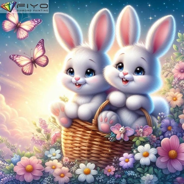 FIYO Rabbit and Butterfly DIY 5D Diamond Painting Full Drill with Number Kits Home and Kitchen Fashion Mosaic Diamond Painting Canvas Wall Decoration
