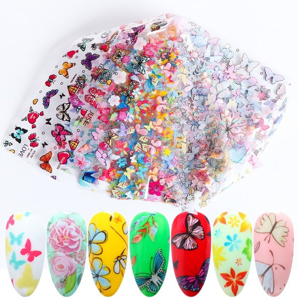 10 Pcs Holographic Nail Foil Set Transparent Butterfly Nail Art Transfer Sticker
