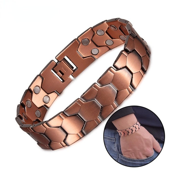 Wristband Magnetic Pure Copper Bracelet Male 18mm Wide Football Pattern Health Energy Jewelry