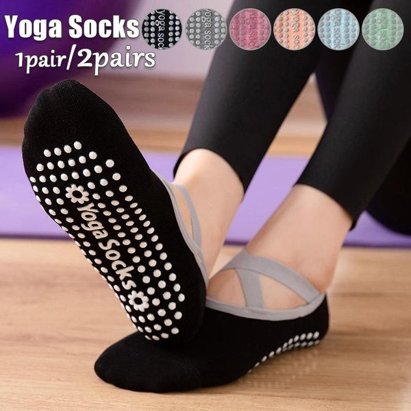 Chaussettes de Yoga pour femmes, 1 paire-2 paires, poignées et sangles antidérapantes, idéales pour le Pilates, la barre pure, le ballet, la danse, l