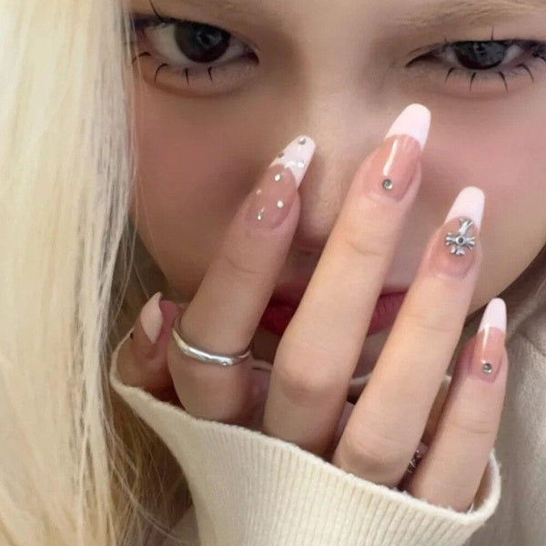 24Pcs Pink Fake Nails Press on Nail Designs Art Long Tips False Forms with Glue Stick Stickers Reusable Set Acrylic Artificial